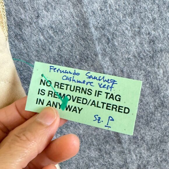 Fernando Sanchez Cashmere Vest Open Quilted Asian Style Top Cream Sz P Cheongsam - Picture 7 of 12